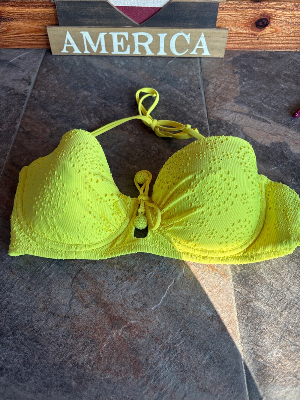 Aerie Lemon Yellow Padded Bikini Top